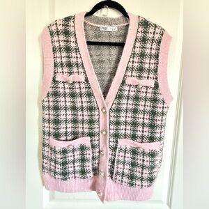 Zara Pink Houndstooth with Jewel Button Vest